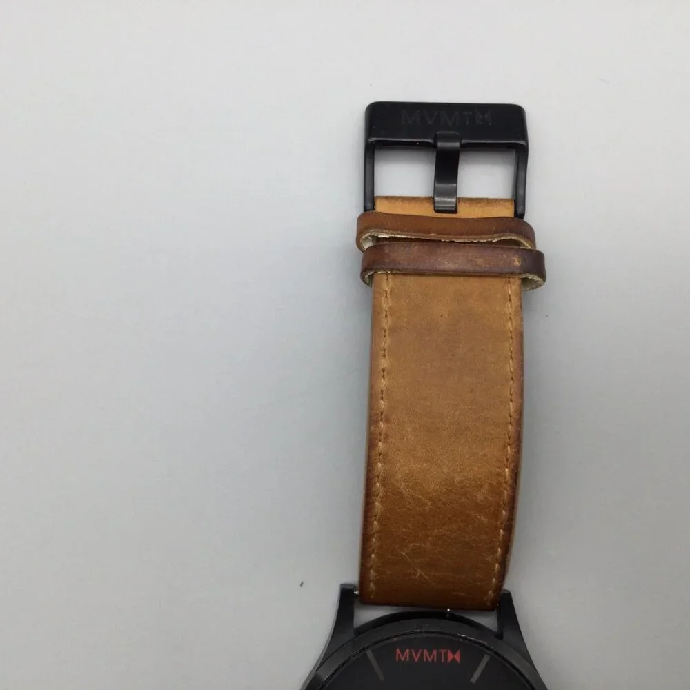 MVMT Classic Watch Men 45mm Black Date Brown Leather Band New Battery